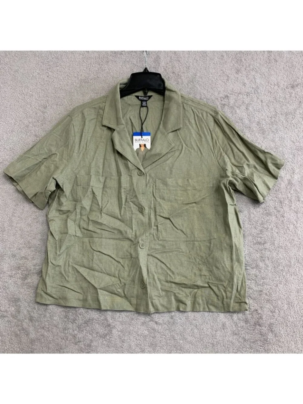 Buffalo David Bitton Women's L Green Button-Up Shirt Linen Blend M1085